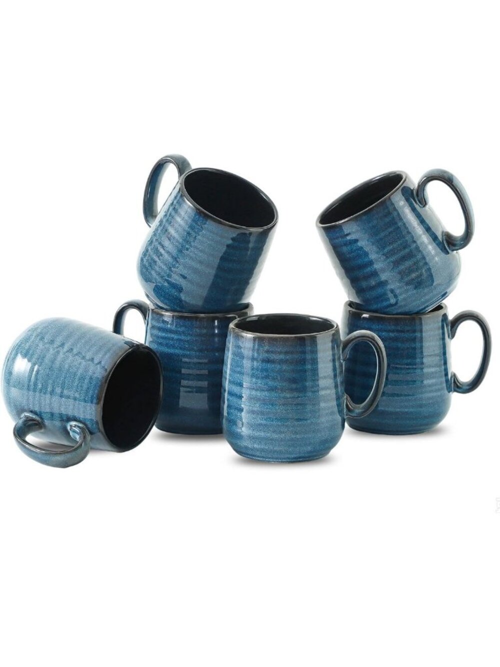 Set of 6 Ceramic Coffee Mugs, 15oz Stylish Cups with Handle for Home & Office